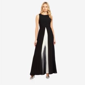 Adrianna Papell Black and White Colorblock Sleeveless Overlay Jumpsuit